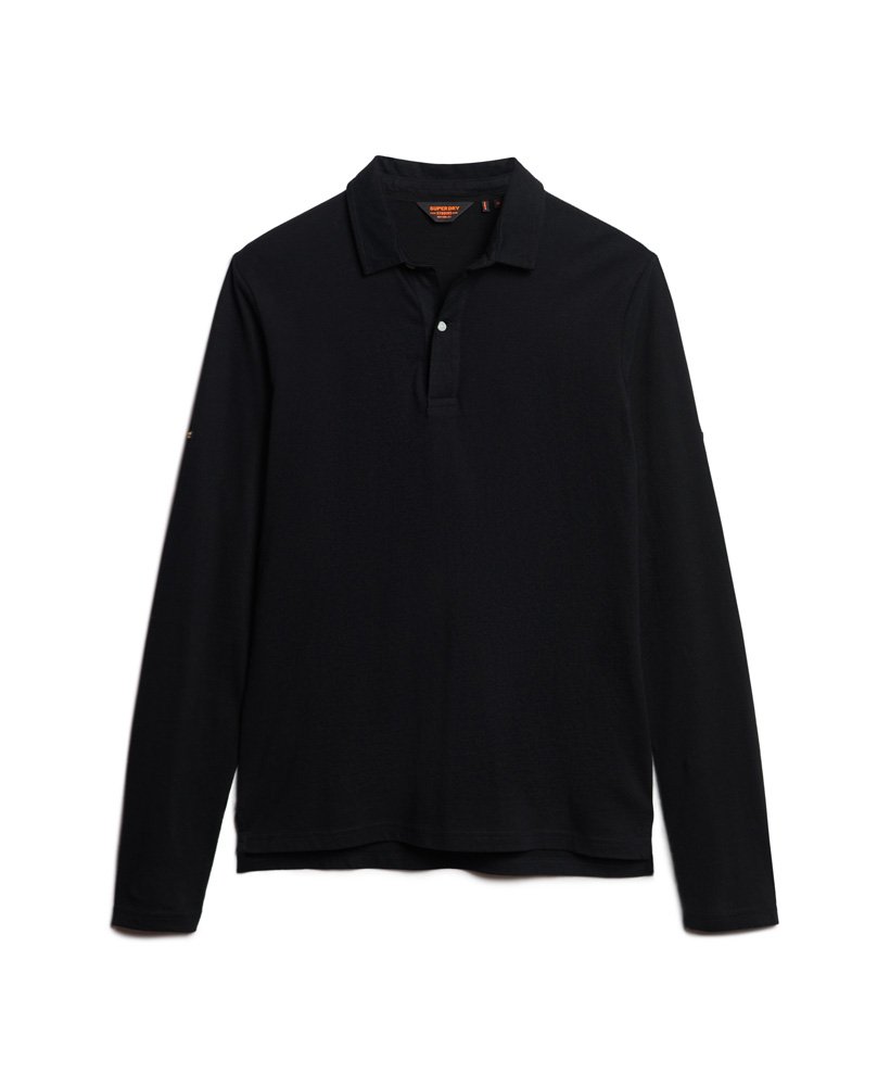 mens Studios Long Sleeve Jersey Polo Shirt in Black | Superdry CA-EN