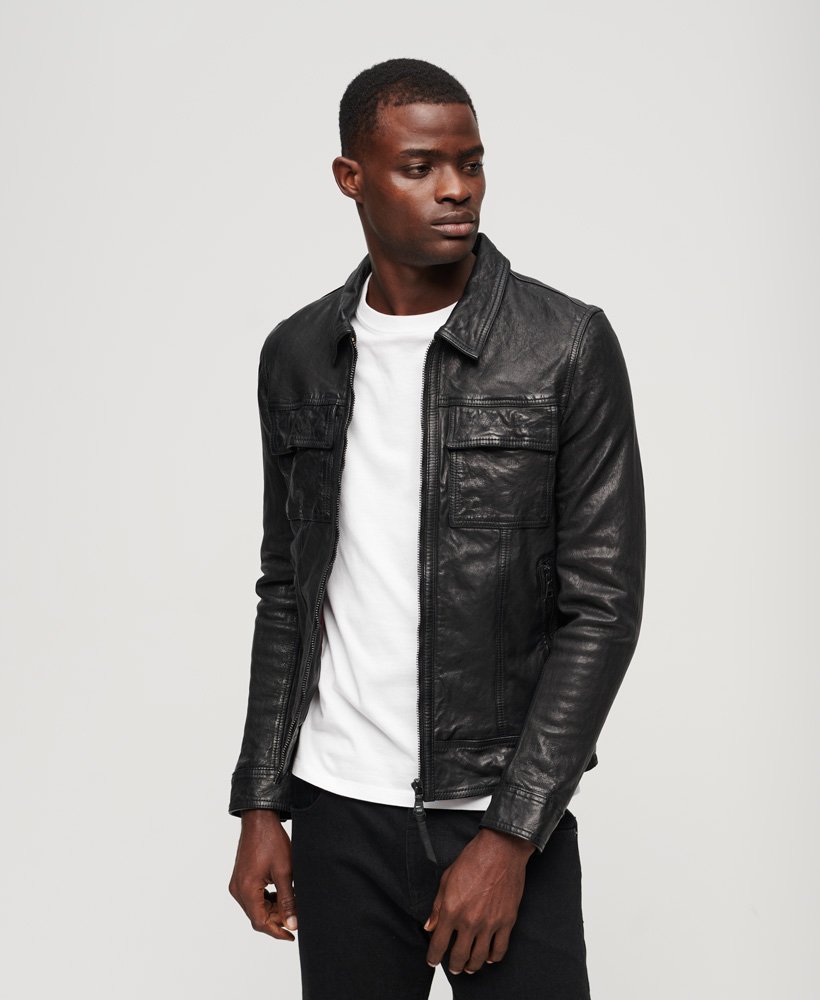 ジャケット・アウター Superdry Men's Seventies Leather Jacket Superdry Seventies Leather Jacket, Black - Walmart.com