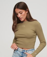 Ribbed Long Sleeve Embroidered Crop Top