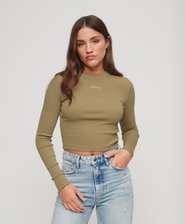 Ribbed Long Sleeve Embroidered Crop Top