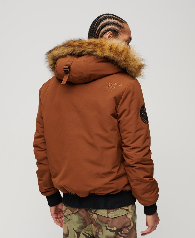 mens Hooded Everest Puffer Bomber Jacket in Bisque Brown | Superdry US