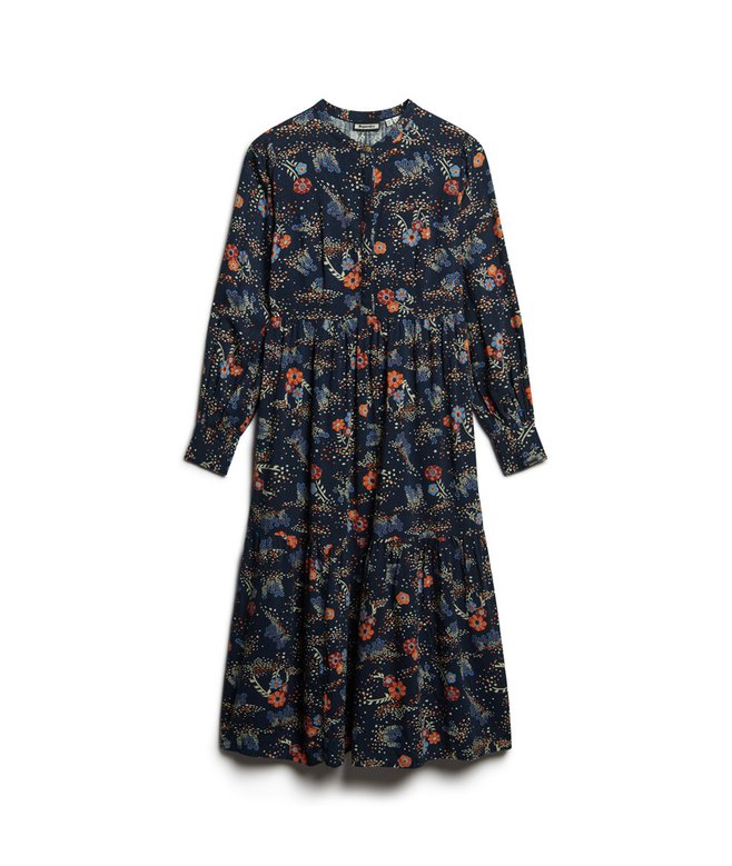 knee length dresses for ladies Navy Embroidered Linen Alma Midi Dress
