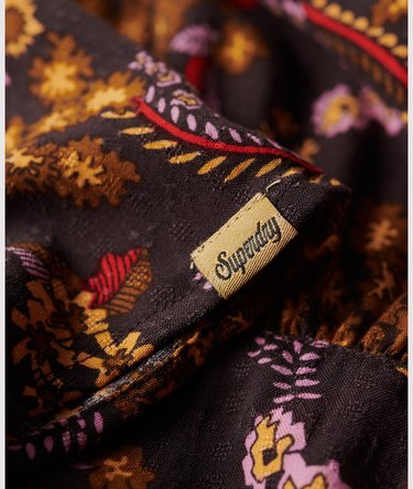 Printed Short Sleeve Tiered Midi Dress Image 5