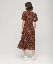 Printed Short Sleeve Tiered Midi Dress