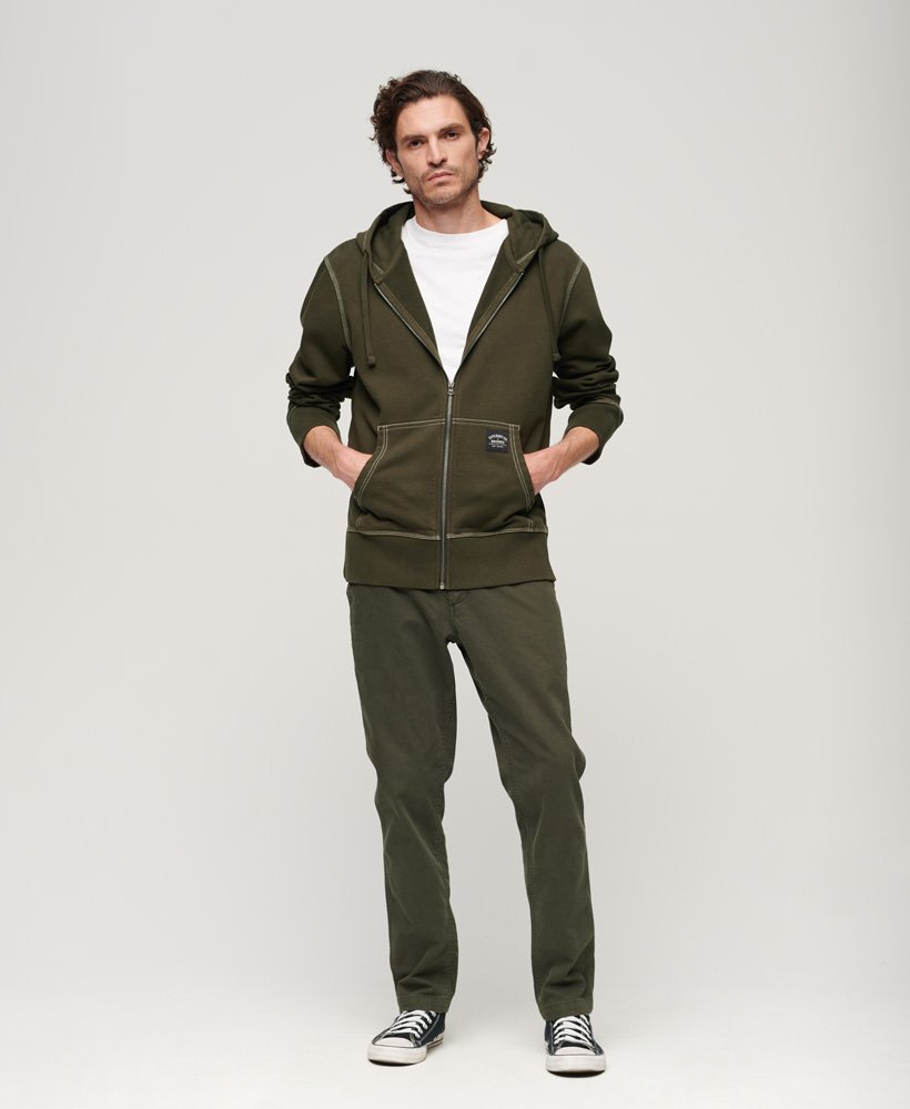 mens Contrast Stitch Relaxed Zip Hoodie in Dark Grey Green