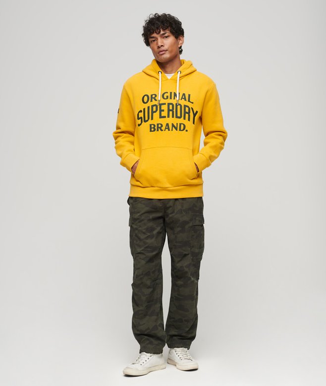 mens Athletic Script Graphic Hoodie in Golden Rod Yellow Superdry UK