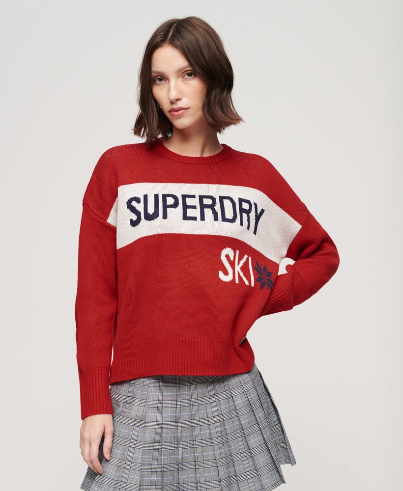 womens Retro Ski Knit Jumper in BRIGHT RED | Superdry US