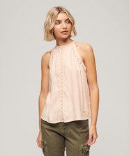 Mouwloze top met hoge halslijn en kant