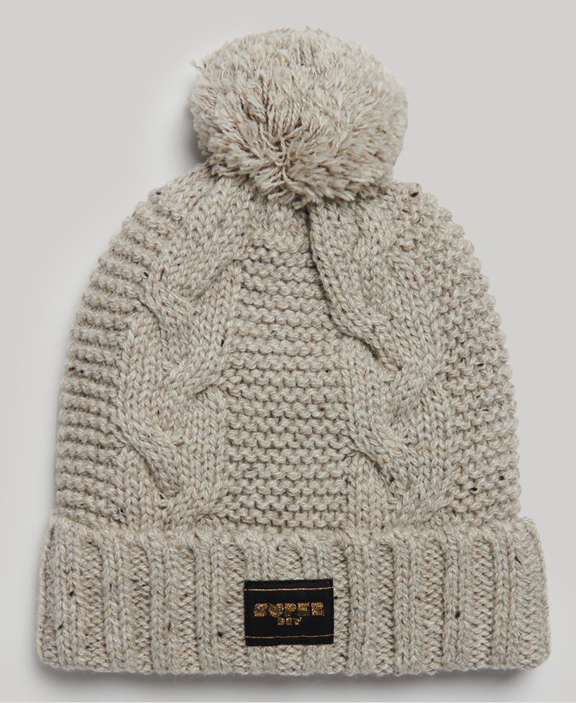 CABLE-KNIT BEANIE HAT IN BEIGE CREAM WOOL 438143