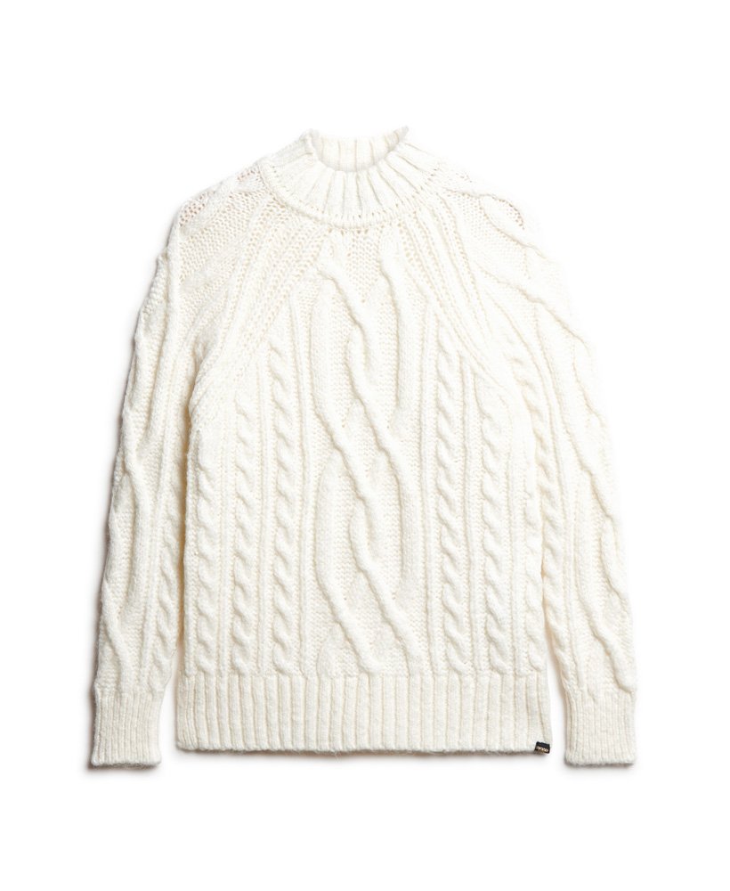 womens High Neck Cable Knit Jumper in OFF WHITE | Superdry US