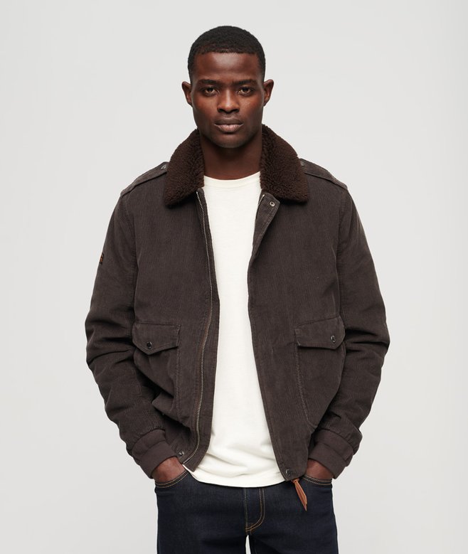 mens 70s Corduroy Borg Collar Bomber Jacket in DARK BROWN