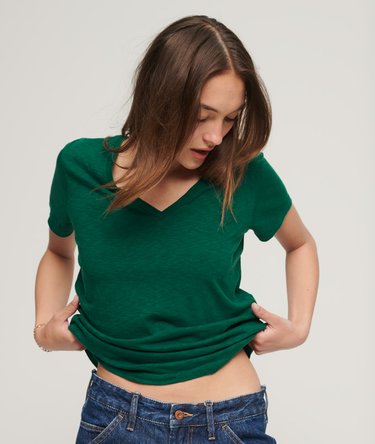 T-shirt con scollo a V e ricamo Slub Image 1