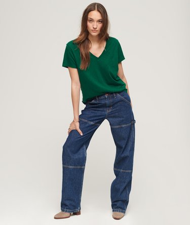 T-shirt con scollo a V e ricamo Slub Image 4