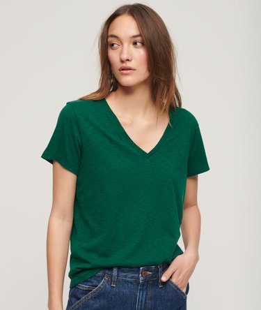 T-shirt con scollo a V e ricamo Slub Image 2