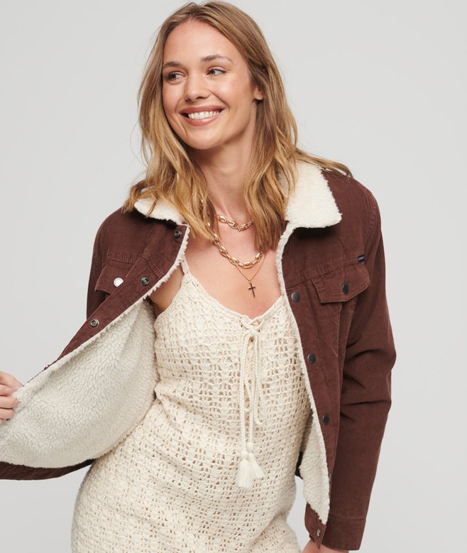 Mujer Cazadora vaquera de borreguillo y pana en castaño Superdry ES