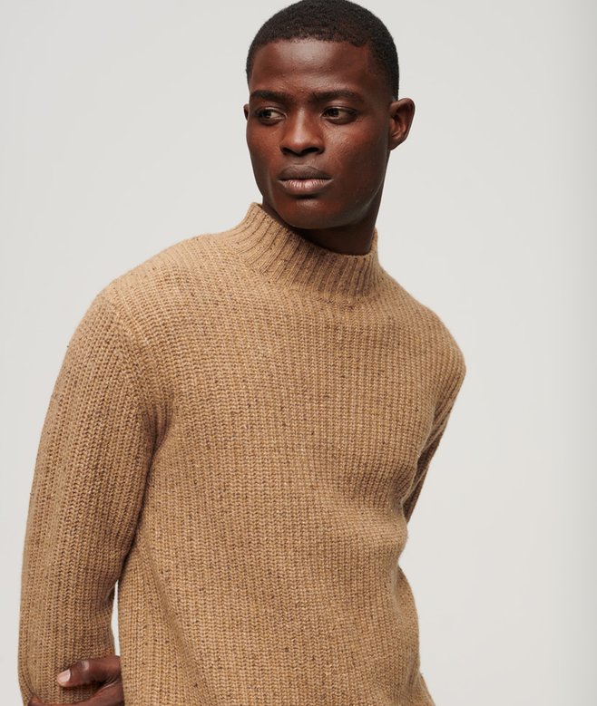 Wool Blend Tweed Mock Neck Jumper