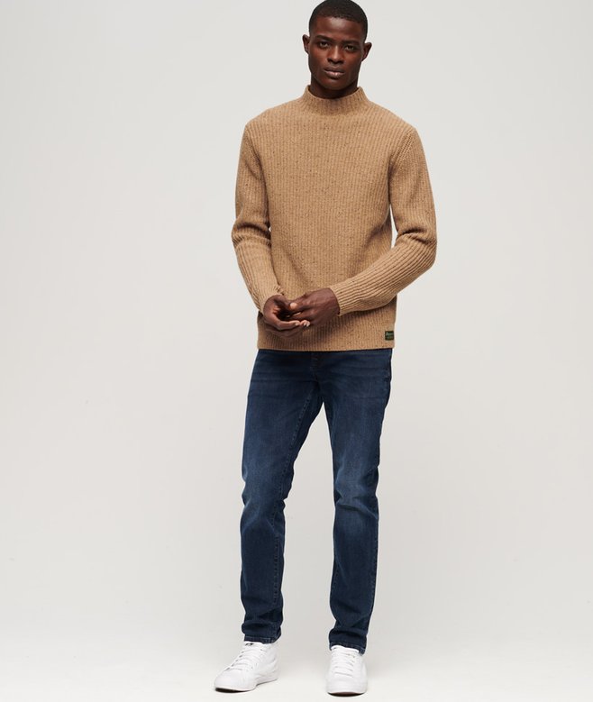 Wool Blend Tweed Mock Neck Jumper