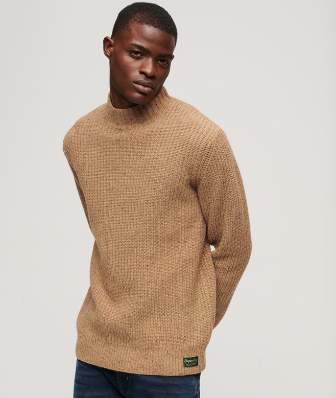 Wool Blend Tweed Mock Neck Jumper