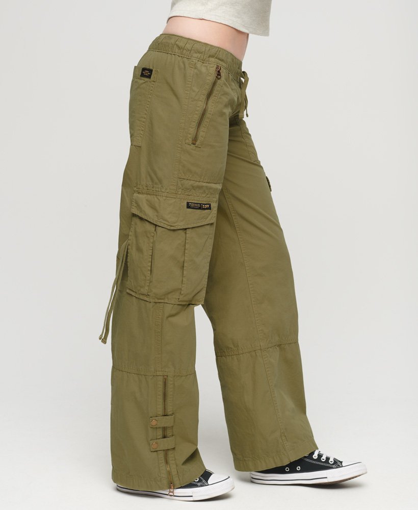womens Low Rise Wide Leg Cargo Pants in Trekking Olive | Superdry UK