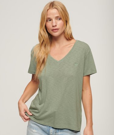 Slub Embroidered V-Neck T-Shirt Image 2