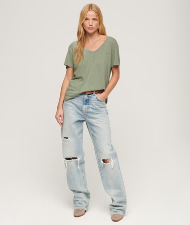 Slub Embroidered V-Neck T-Shirt Image 5