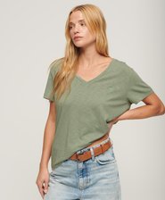 Slub Embroidered V-Neck T-Shirt