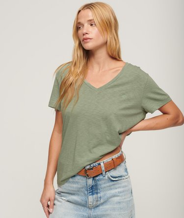 Slub Embroidered V-Neck T-Shirt Image 1