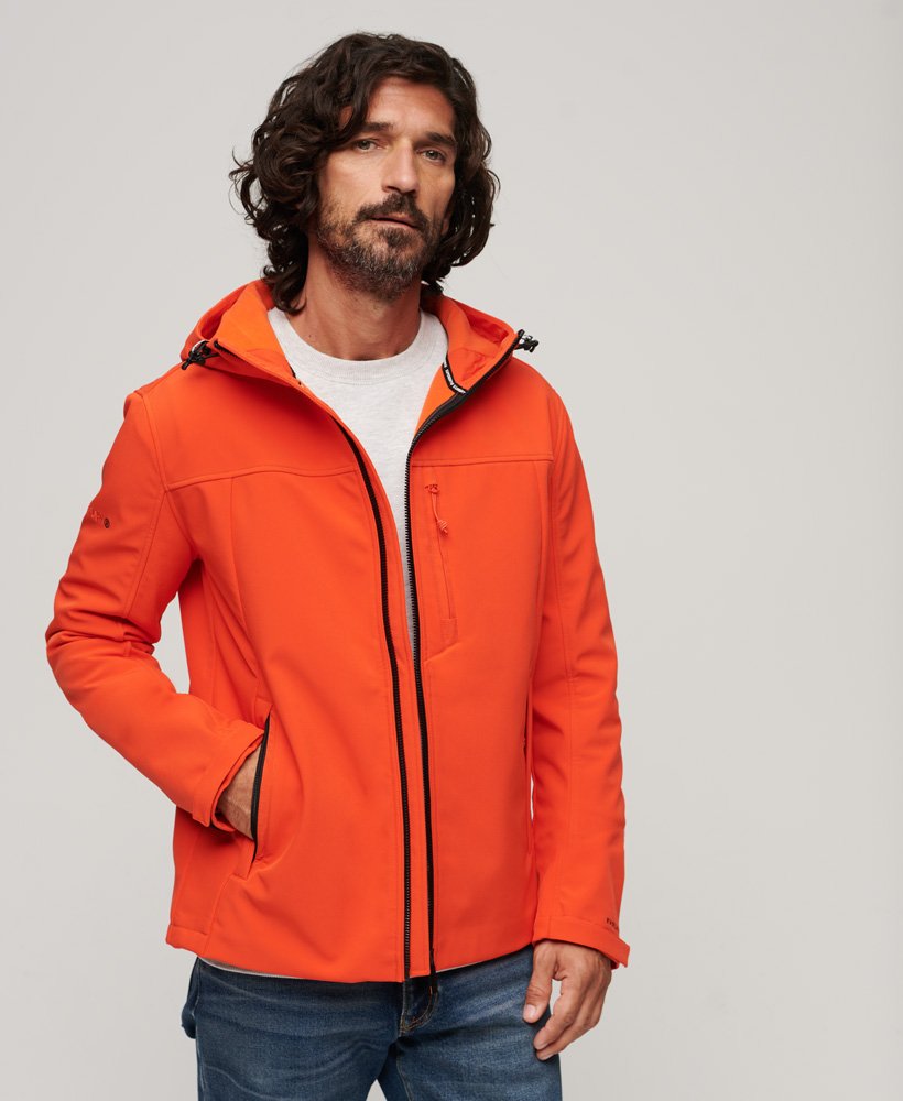mens Fleece Lined Softshell Hooded Jacket in Bold Orange | Superdry US