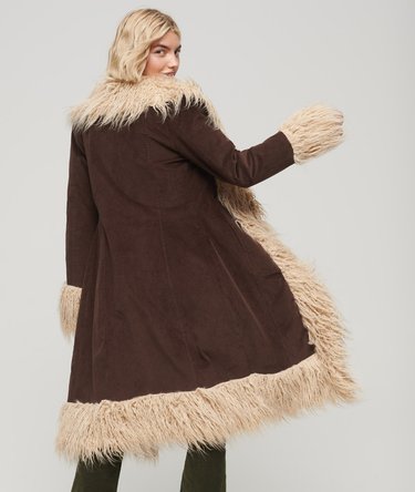 Faux Fur Lined Longline Afghan Coat Image 4
