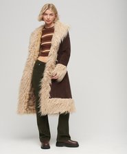 Faux Fur Lined Longline Afghan Coat