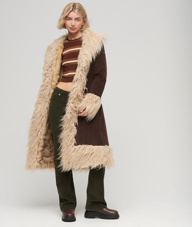 Faux Fur Lined Longline Afghan Coat Image 2
