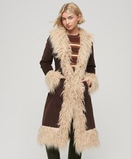 Faux Fur Lined Longline Afghan Coat