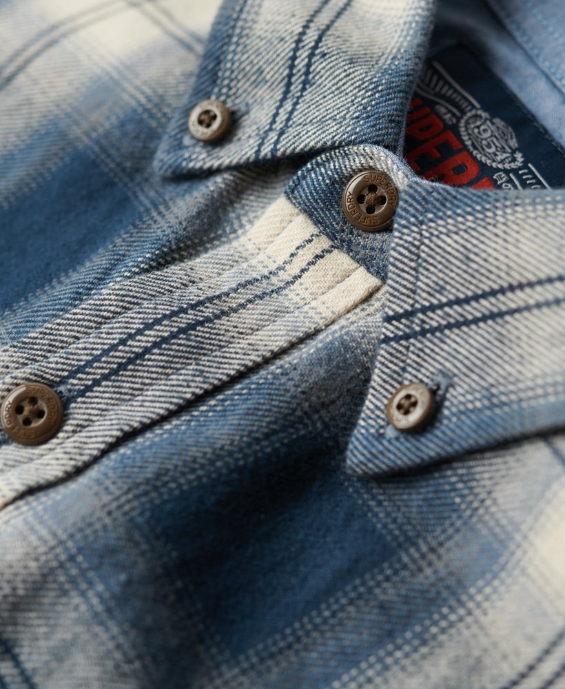 mens Long Sleeve Cotton Lumberjack Shirt in Cedar Check Navy