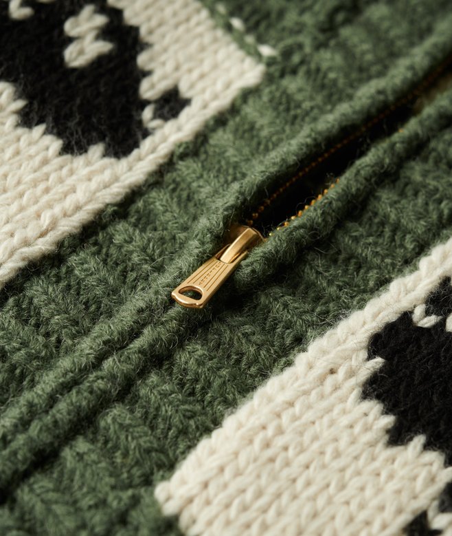 Chunky Knit Patterned Zip Through Cardigan