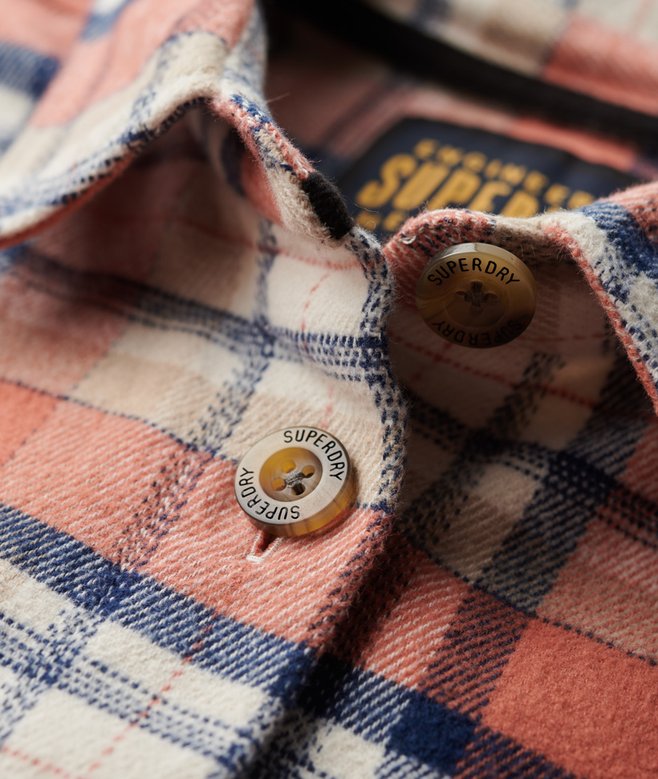 Karierte Hemdjacke aus Flanell elfenbein/koralle kariert für Damen