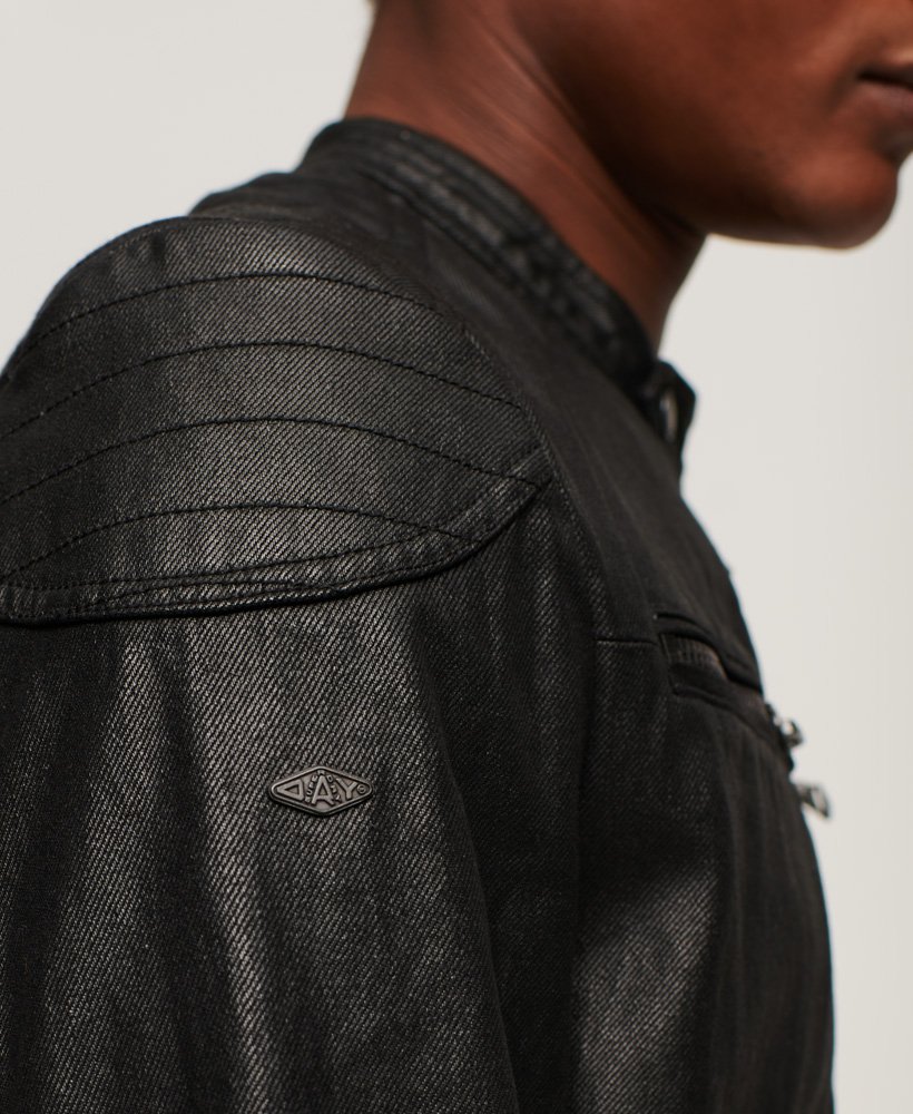 mens Vintage Coated Denim Racer Jacket in Black | Superdry UK