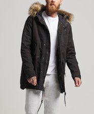 Parka militar con ribete de pelo sint&eacute;tico