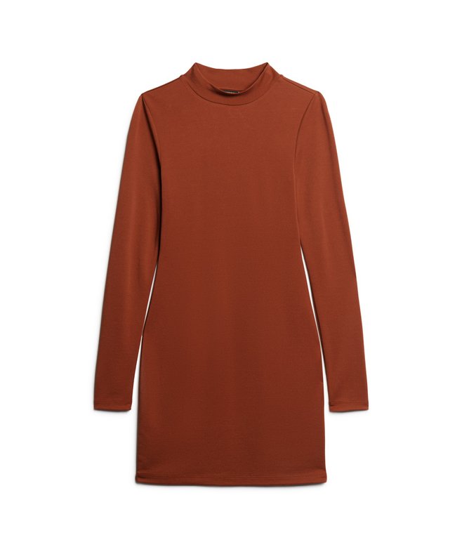 High Neck Long Sleeve Jersey Mini Dress