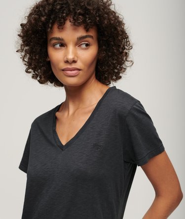 Slub Embroidered V-Neck T-Shirt Image 1