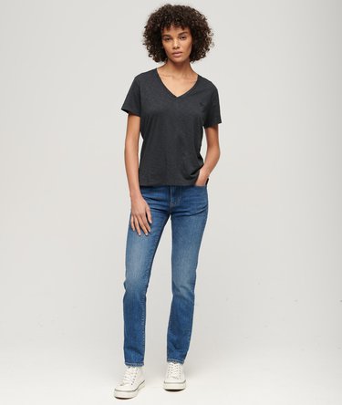 Slub Embroidered V-Neck T-Shirt Image 5