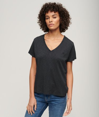 Slub Embroidered V-Neck T-Shirt Image 2