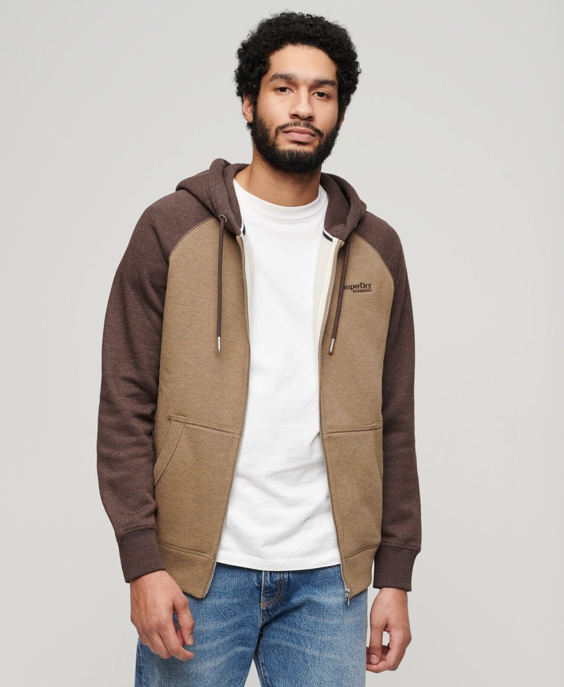 mens Essential Baseball Zip Hoodie in Buck Tan Brown Marl/Rich