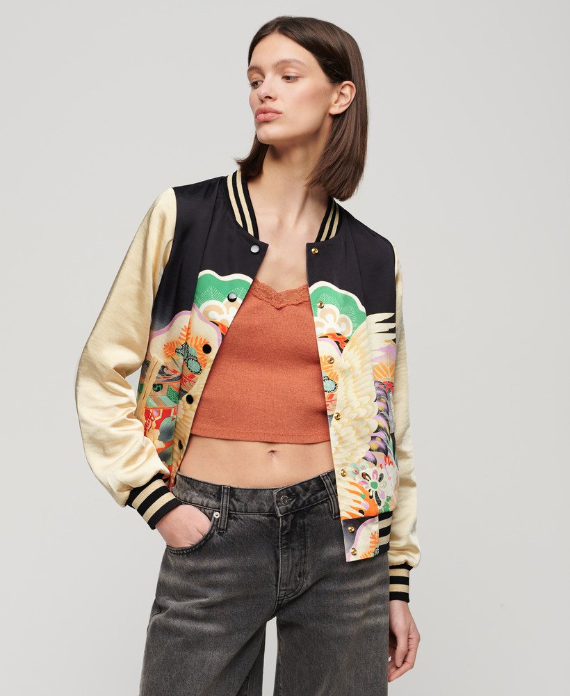 womens Suikajan Printed Bomber Jacket in Pagong Funetotsuru