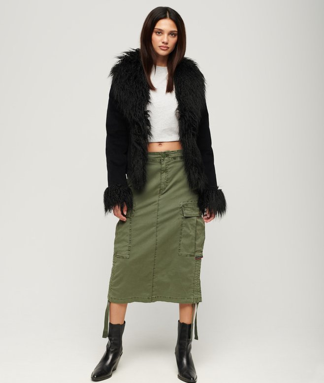 Giacca Donna In Pelle Sintetica Stile Afghan - Modello Vintage Superdry, Colore Black E Taupe Brown