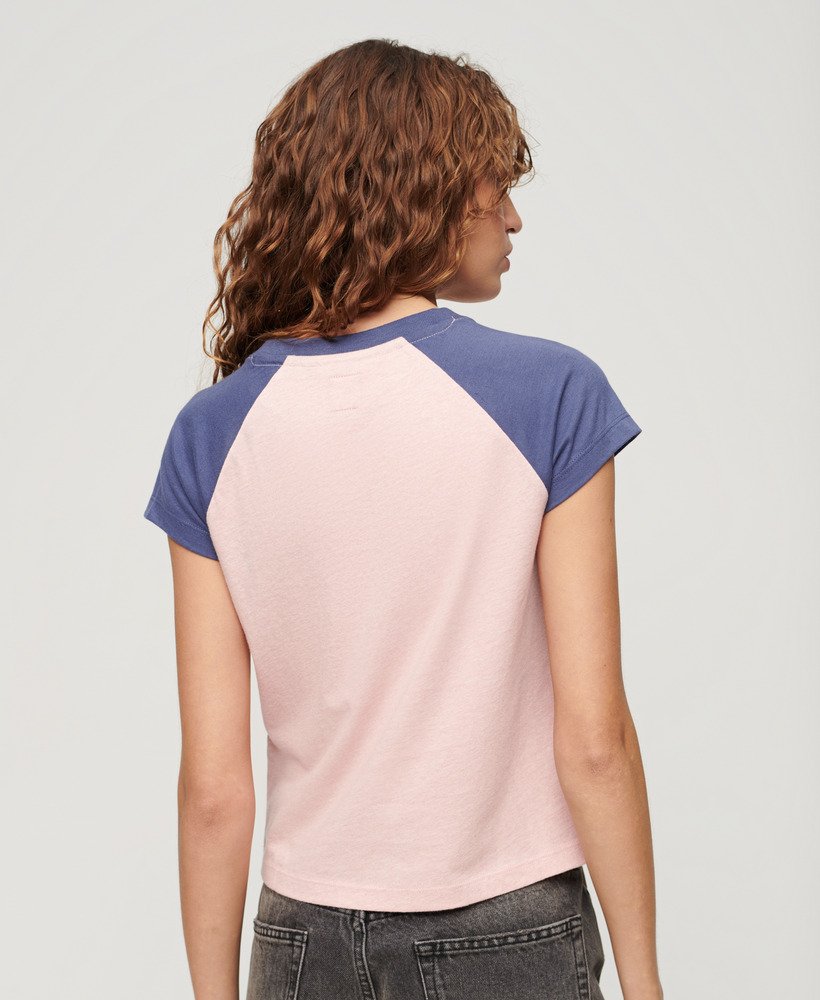 womens Organic Cotton Essential Logo Raglan T-Shirt in SOFT PINK