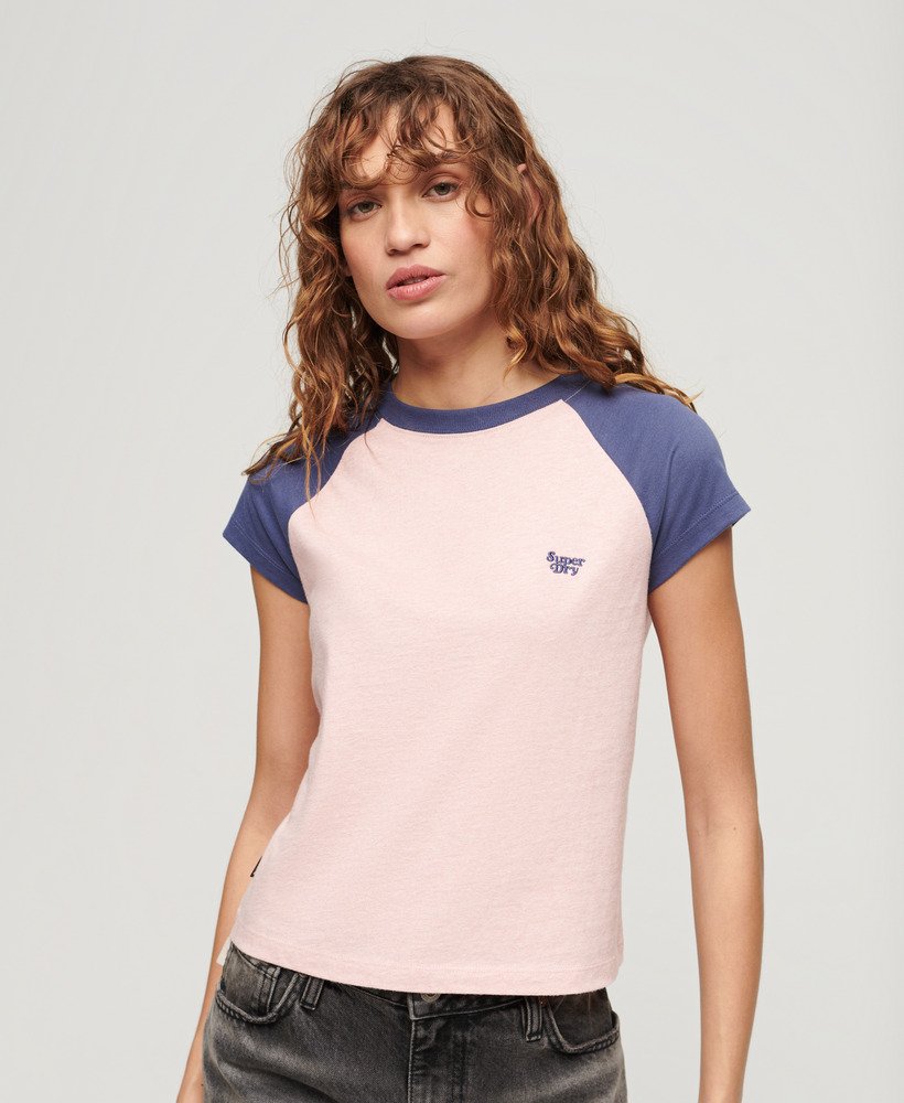 womens Organic Cotton Essential Logo Raglan T-Shirt in SOFT PINK