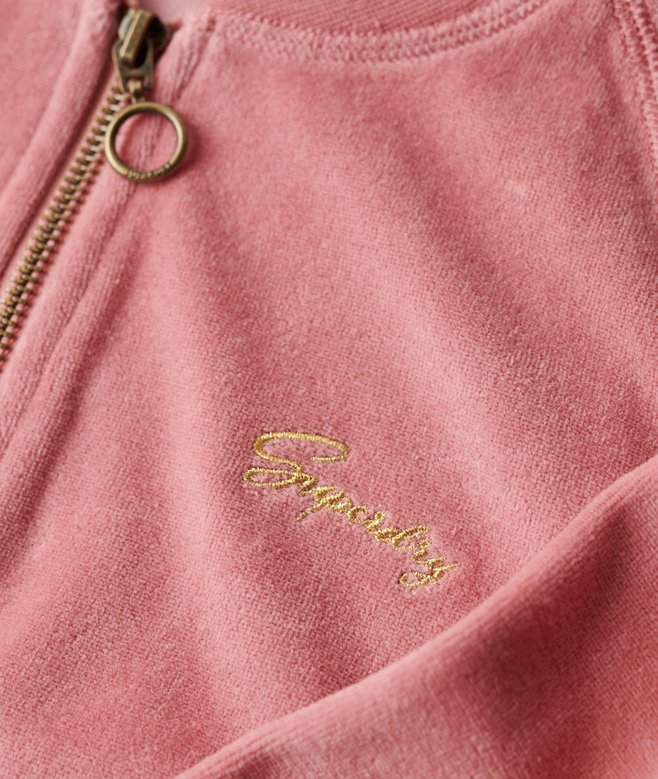 Embroidered Velour Zip Baseball Top