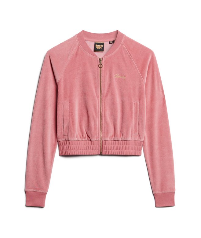 Embroidered Velour Zip Baseball Top