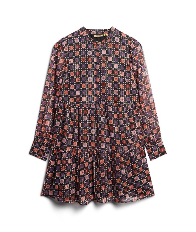 Long Sleeve Tiered Mini Dress