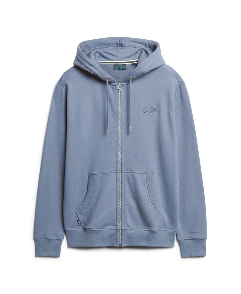 mens Essential Logo Zip Hoodie in Heritage Washed Blue | Superdry US